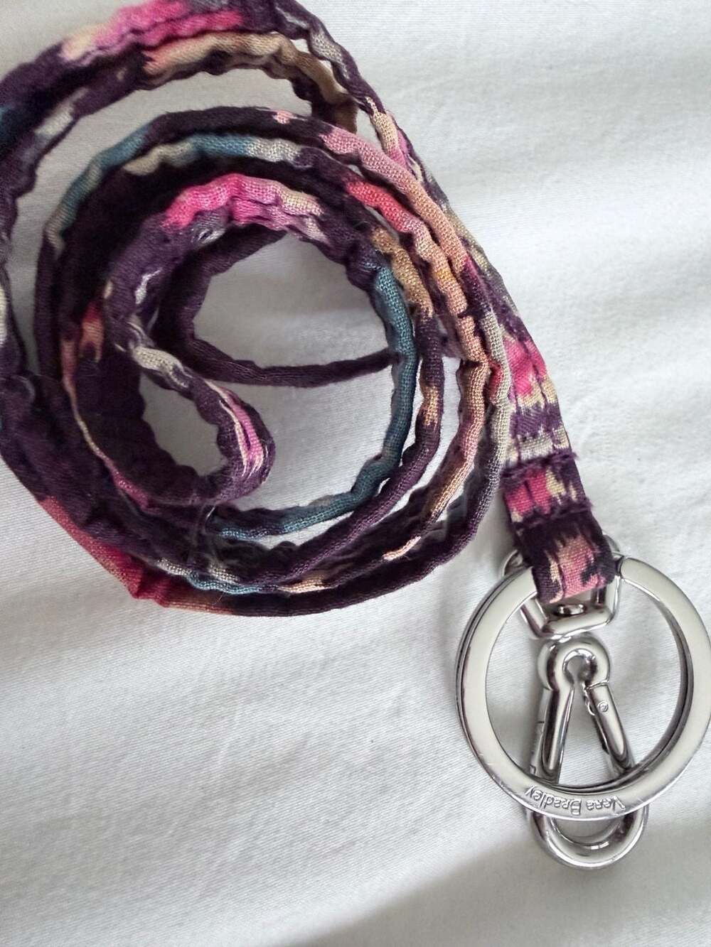 Vera Bradley Purple Pink Pattern Breakaway Lanyard with Silver Tone Ring Clip